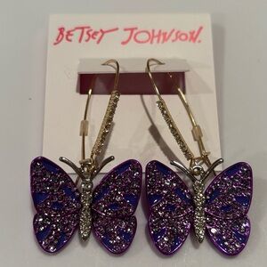 Betsey Johnson purple rhinestone shepherd hook earrings / NEW with tags